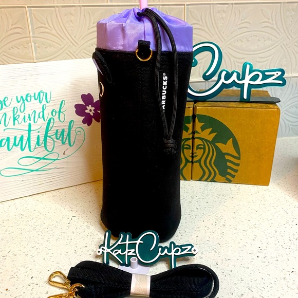 SOLD OUT ** Starbucks Black Cat w/Fluffy Tail Tumbler Bag - Picture 2 of 11
